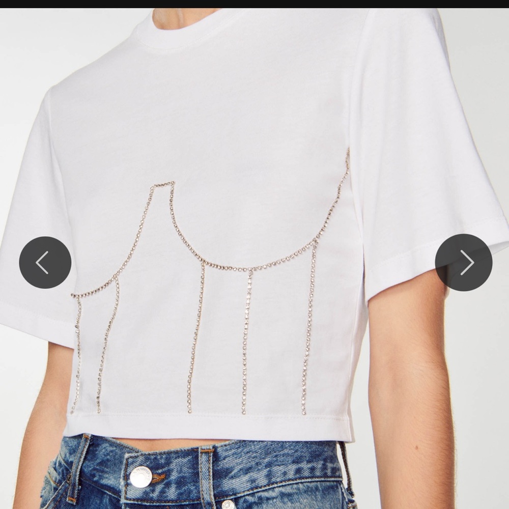 Sandro White Crop Top with Chain Detail
